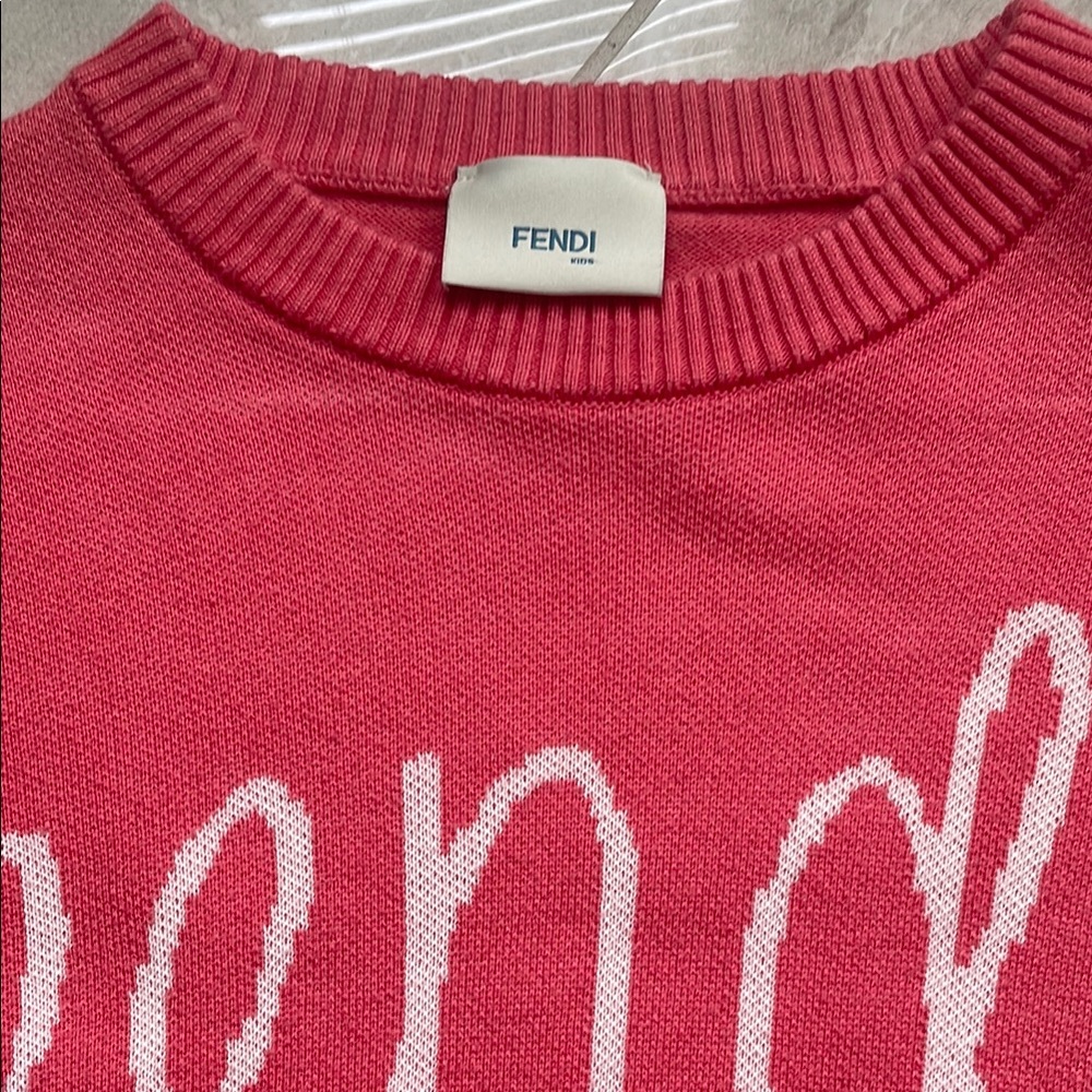 Fendi Pink Crew Neck Sweater with Ribbed Design authentic